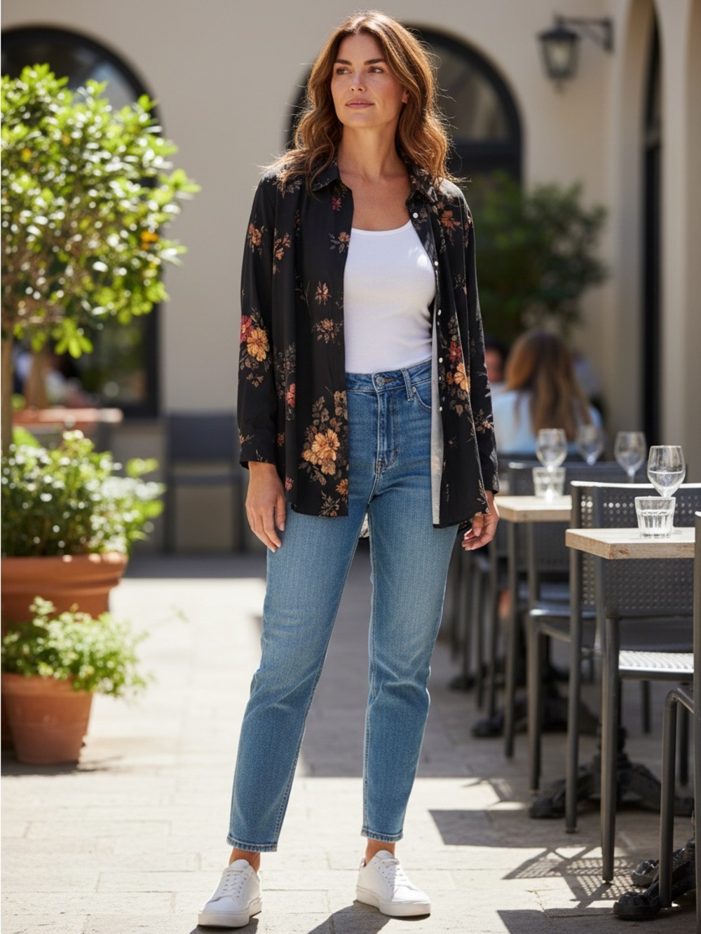 Women’s Black Floral Button-Up Blouse